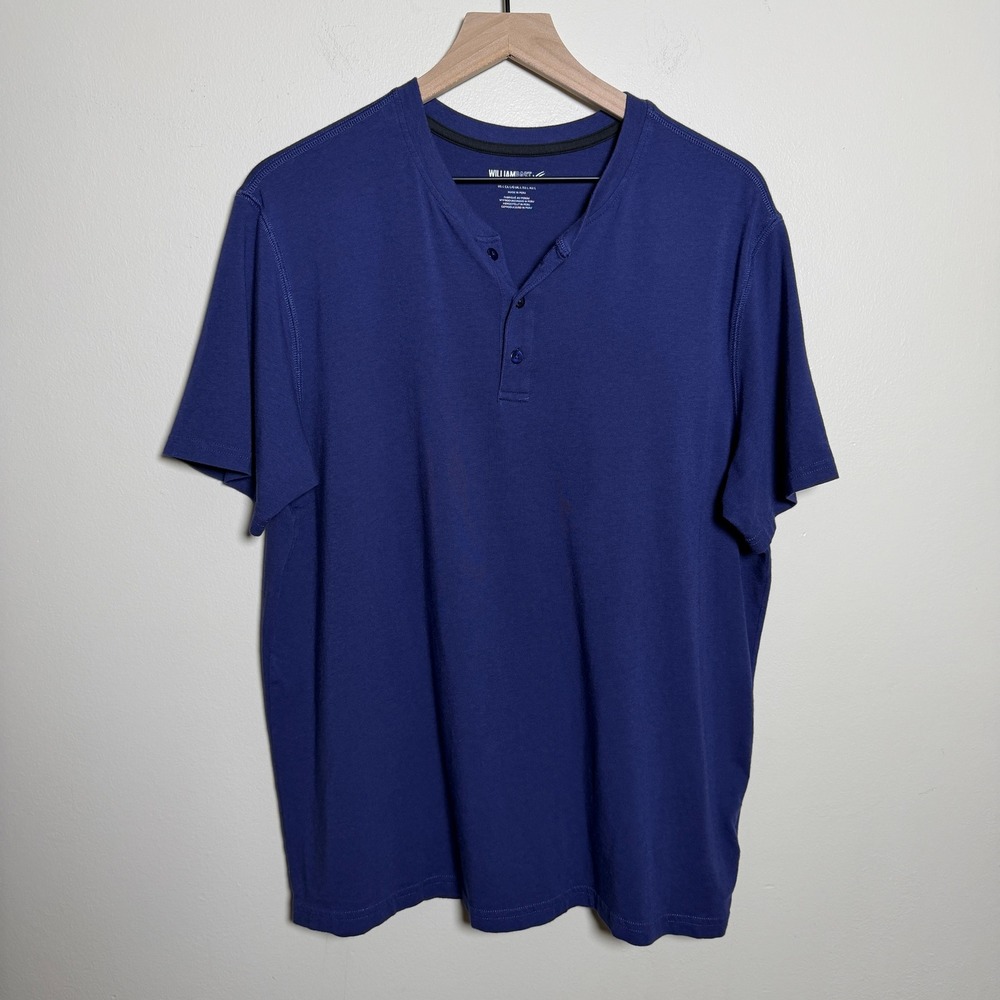 William Rast Mens 50% Pima Cotton Henley Large Blue Short Sleeve 3-Button
